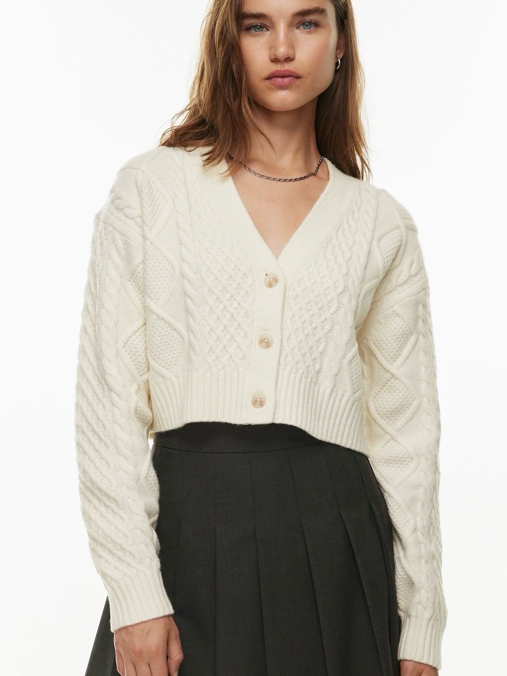 Aritzia Sunday Best Cooper Cardigan Chunky Cable Knit Merino Wool XXS Cream